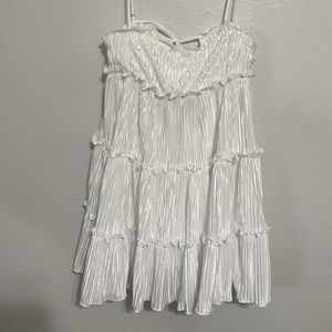 Aleah Shiny Pleated Baby Doll Dress in White